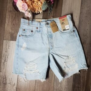 NWT Levi's 501 Distressed Light Wash High-Rise Blue Jean Shorts 100% Cotton